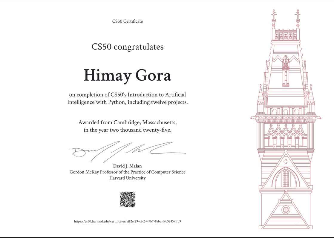 edX Harvard CS50 Introduction to Artificial Intelligence with Python Certification screenshot