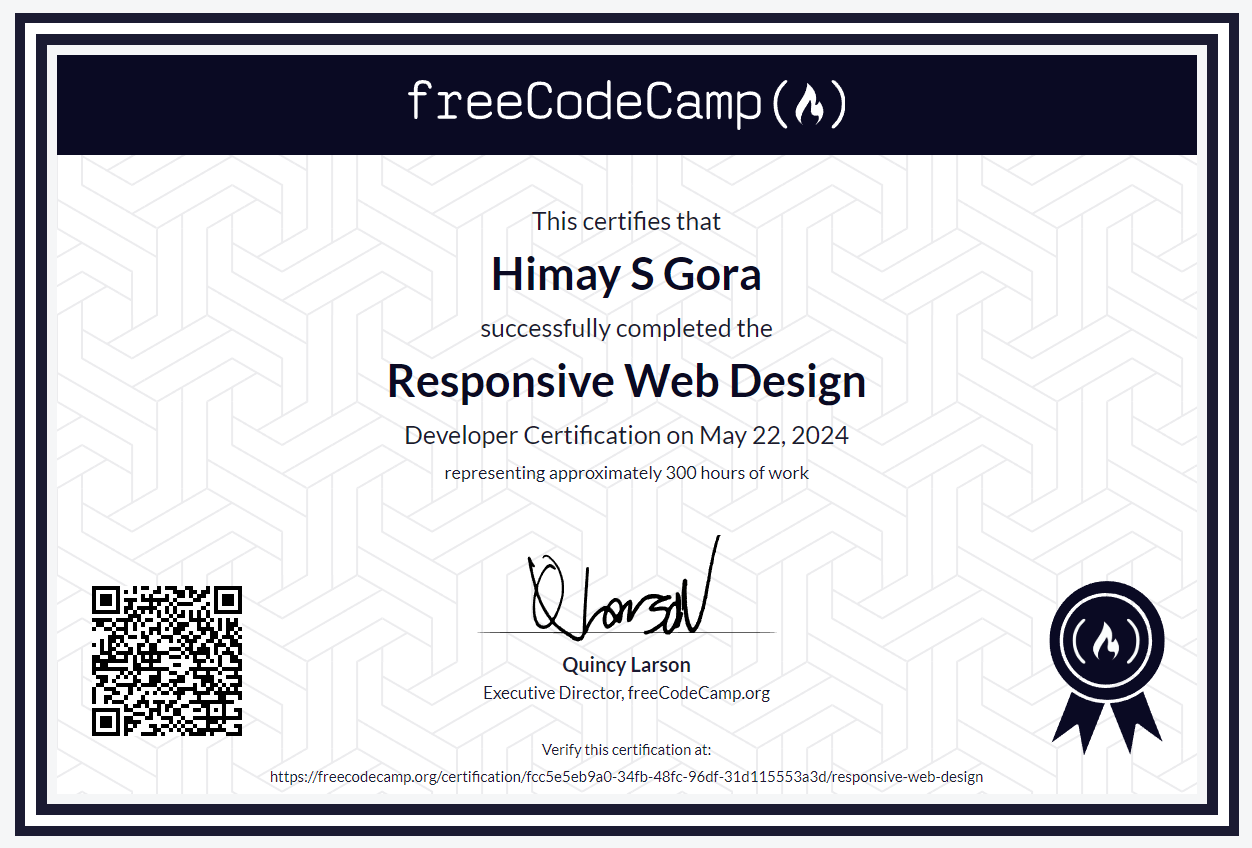 FreeCodeCamp Responsive Web Design Certification screenshot